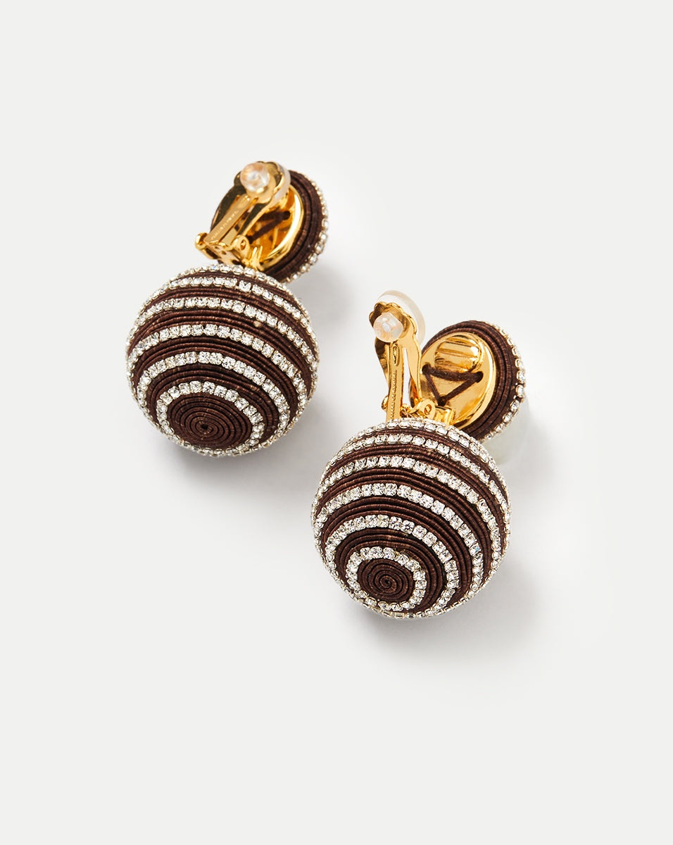 CRYSTAL BROWN STRIPE DROP EARRINGS | CLIP BACKING - 2