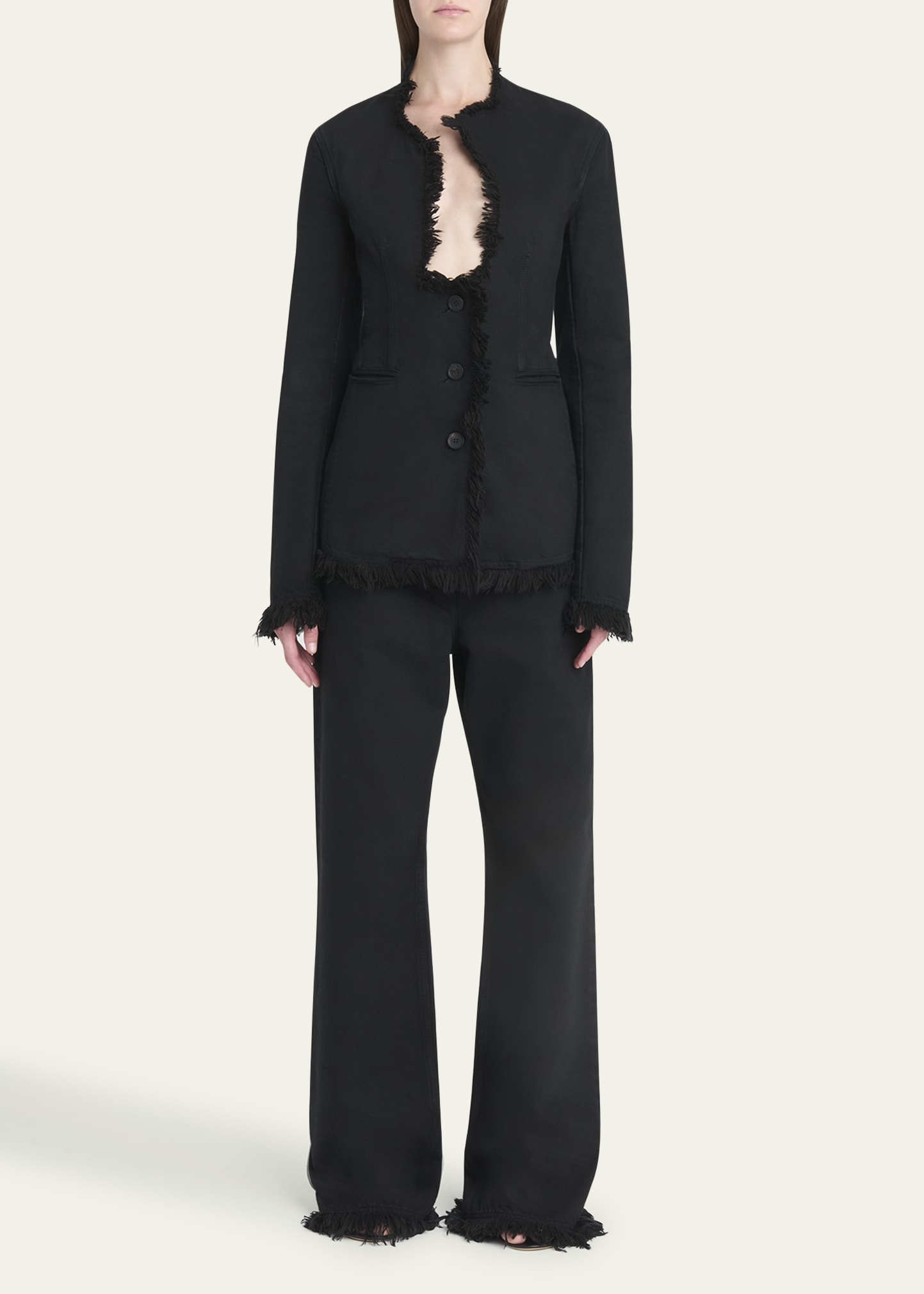 Fringe-Trim Plunge Blazer - 2