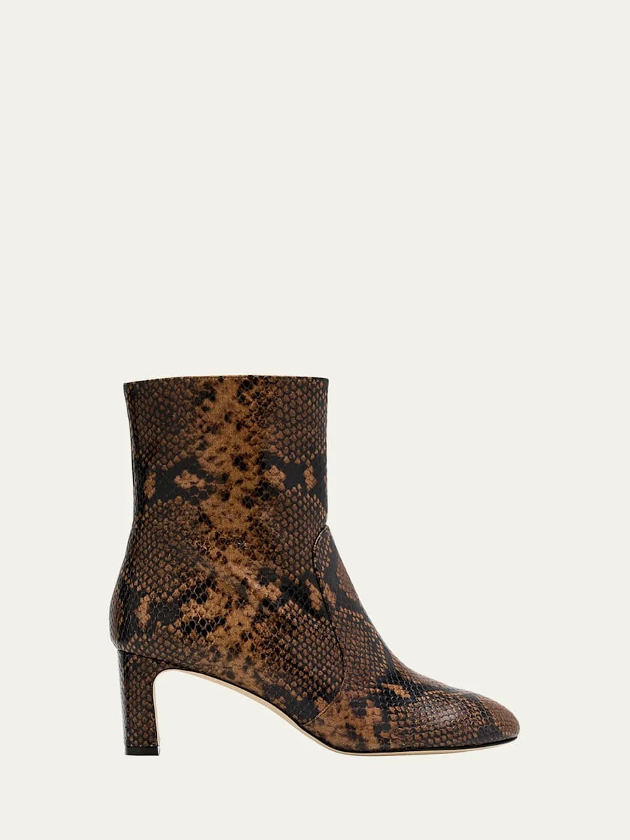 Babette Snake-Printed Leather Booties - 1