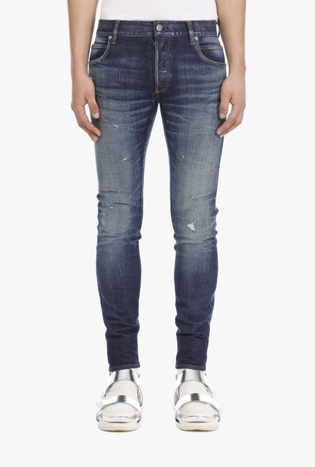 Slim fit faded blue cotton jeans - 5