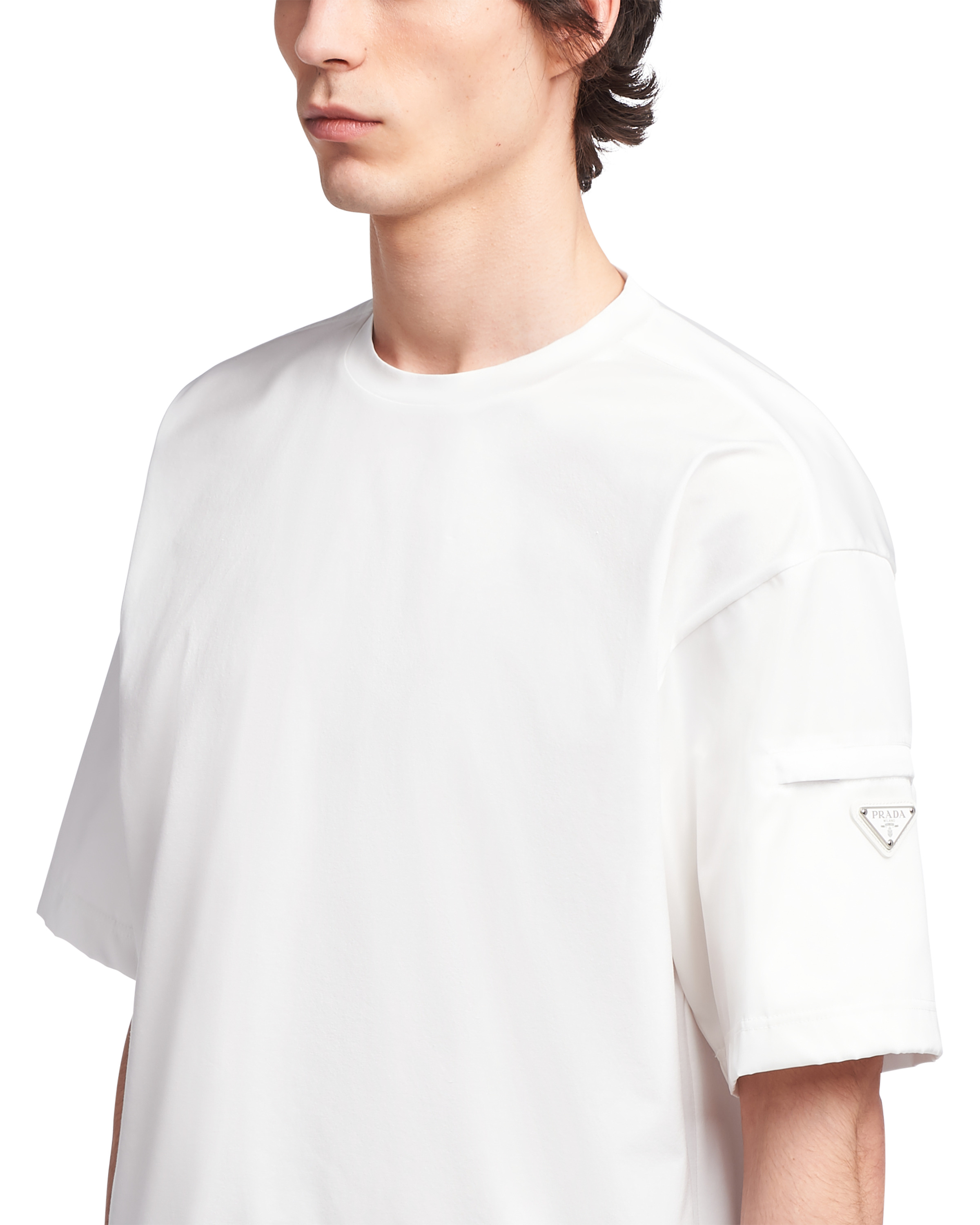 Stretch cotton T-shirt with Re-Nylon details - 5