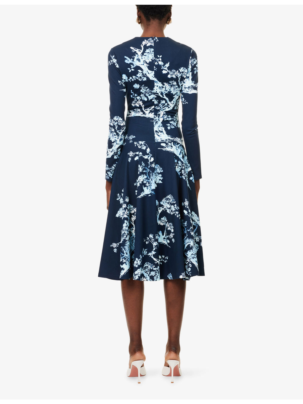 Draped Floral Stretch-Woven Midi Dress - 4