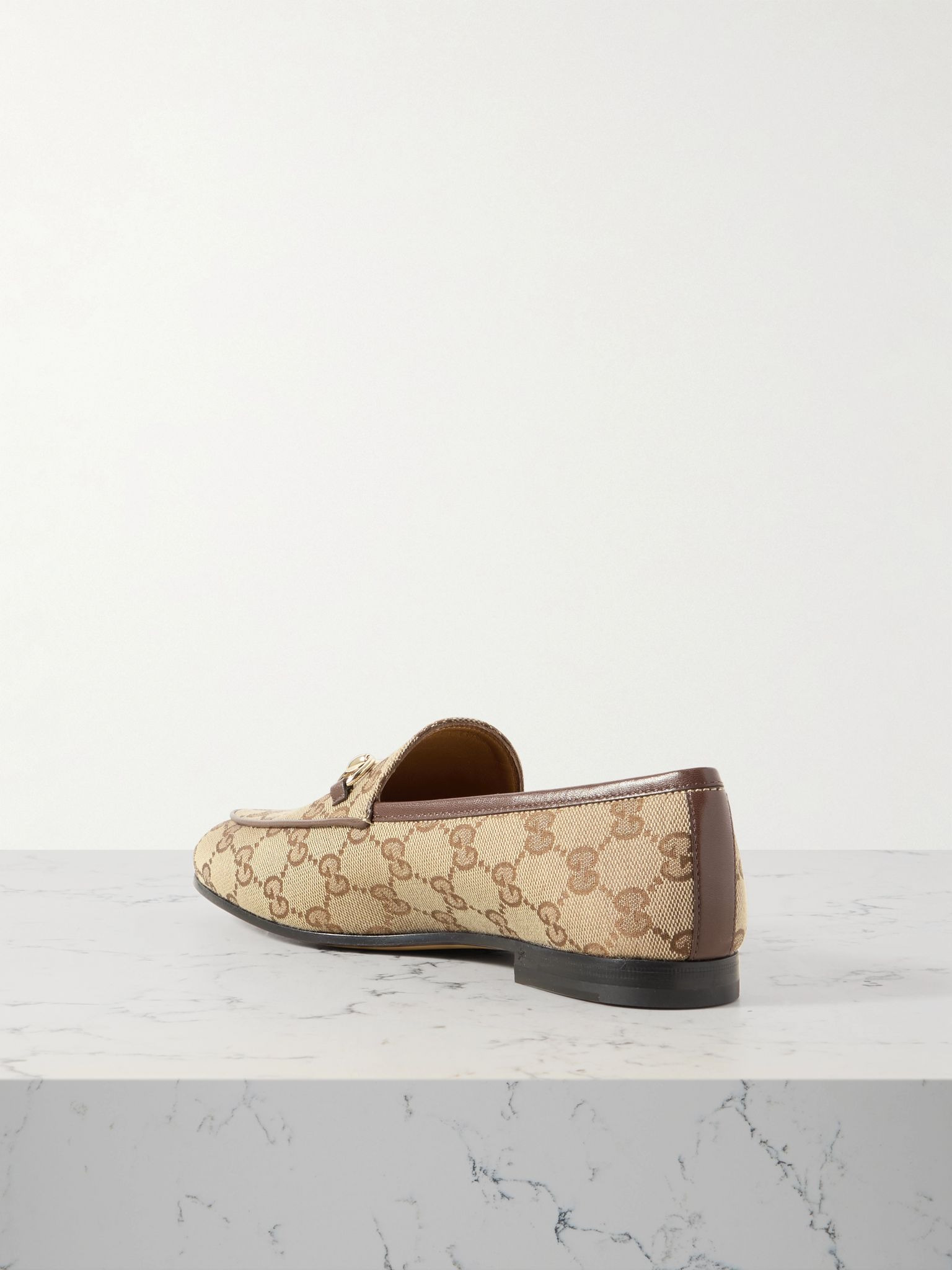 Jordaan horsebit-detailed leather-trimmed canvas-jacquard loafers Beige - 3