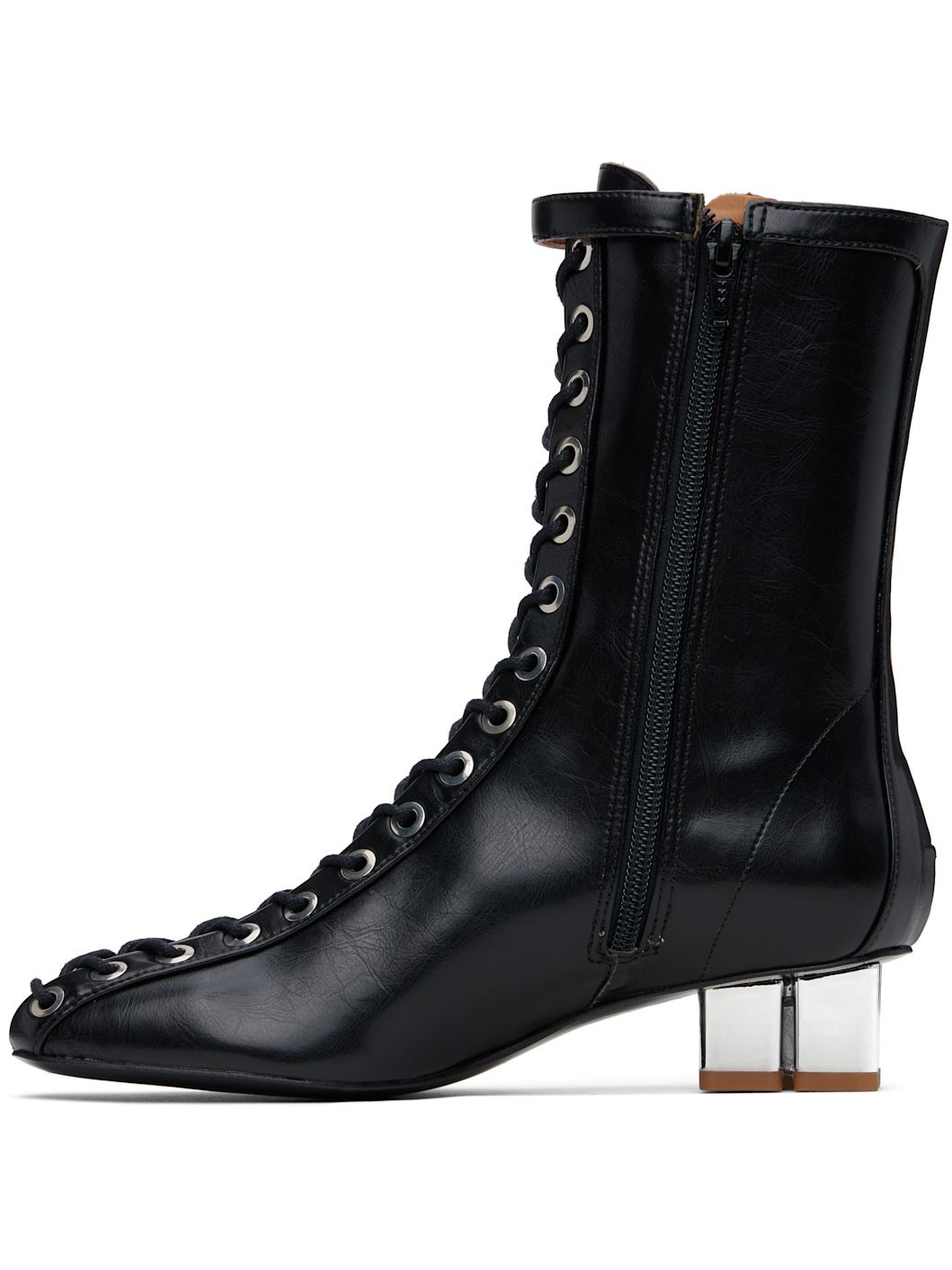 Black Oleatex Eyelets Lace-Up Ankle Boots - 3