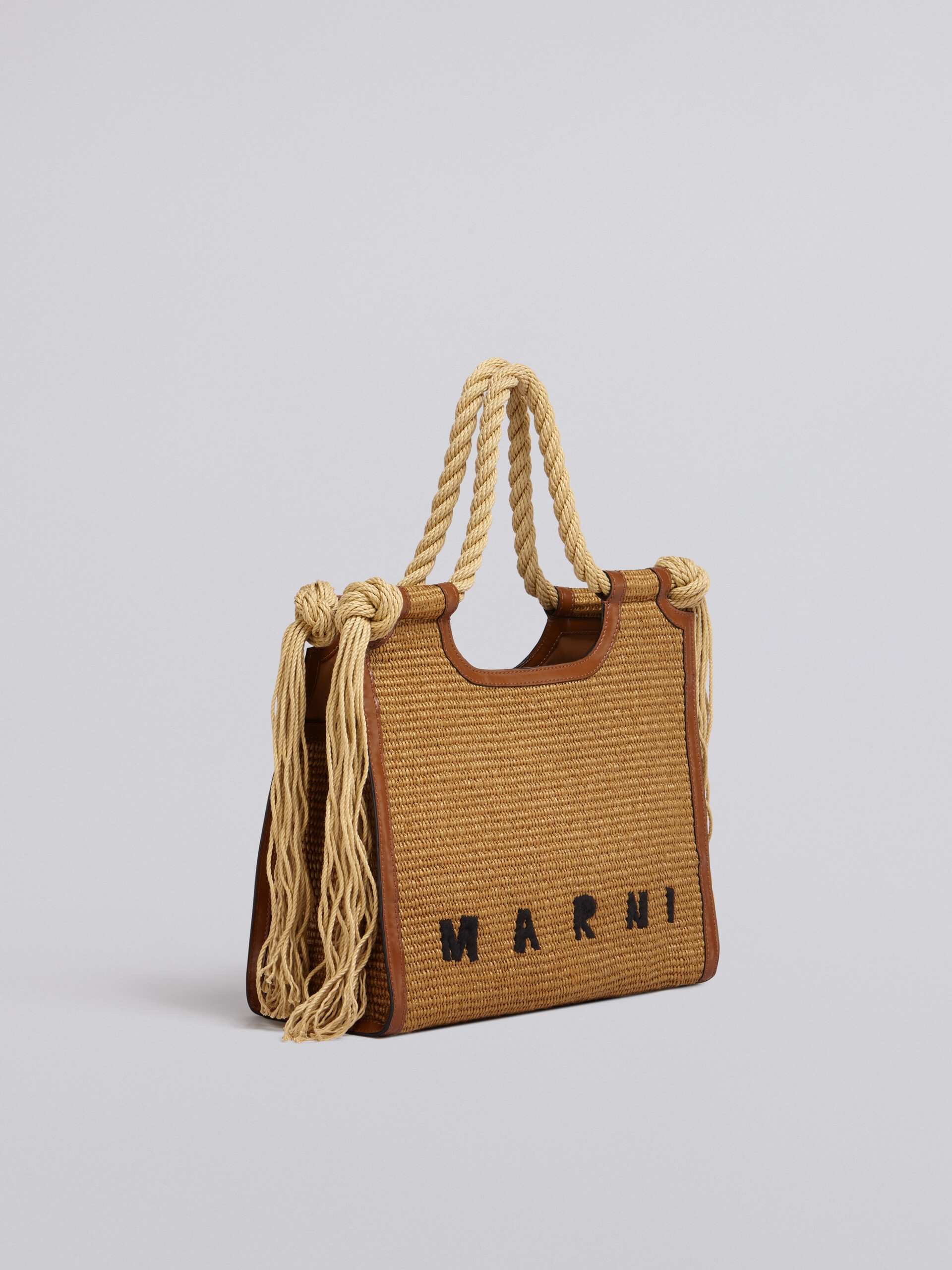 EAST-WEST MATTING SHOPPING BAG WITH FRAYED ROPE HANDLES - 5