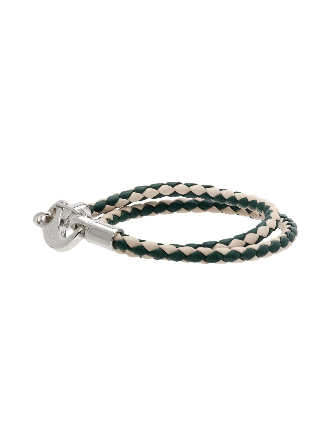 White & Green Double Wrap Braided Bracelet - 3
