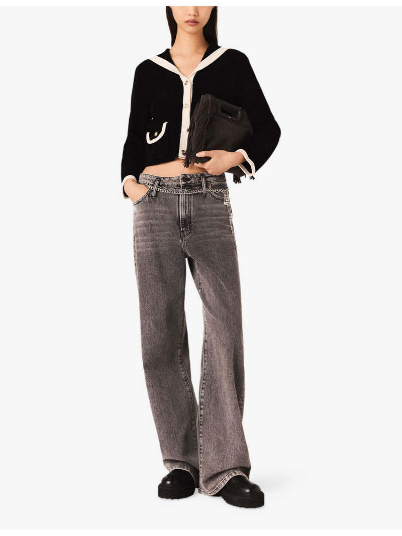 maje Sailor-Collar Button-Down Stretch-Velvet Cardigan outlook
