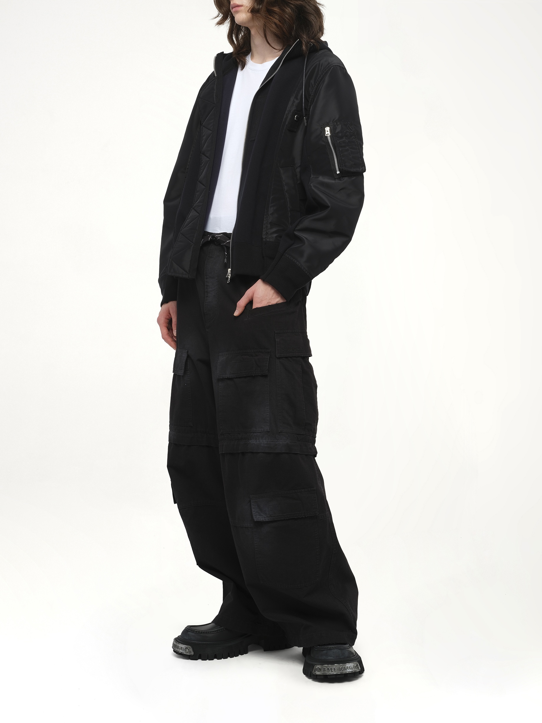 Sponge Sweat Nylon Twill Hoodie in Black/Black - 4