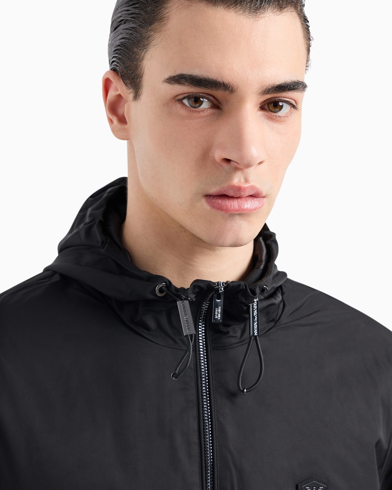 Hooded, water-repellent nylon blouson with logo patch - 5