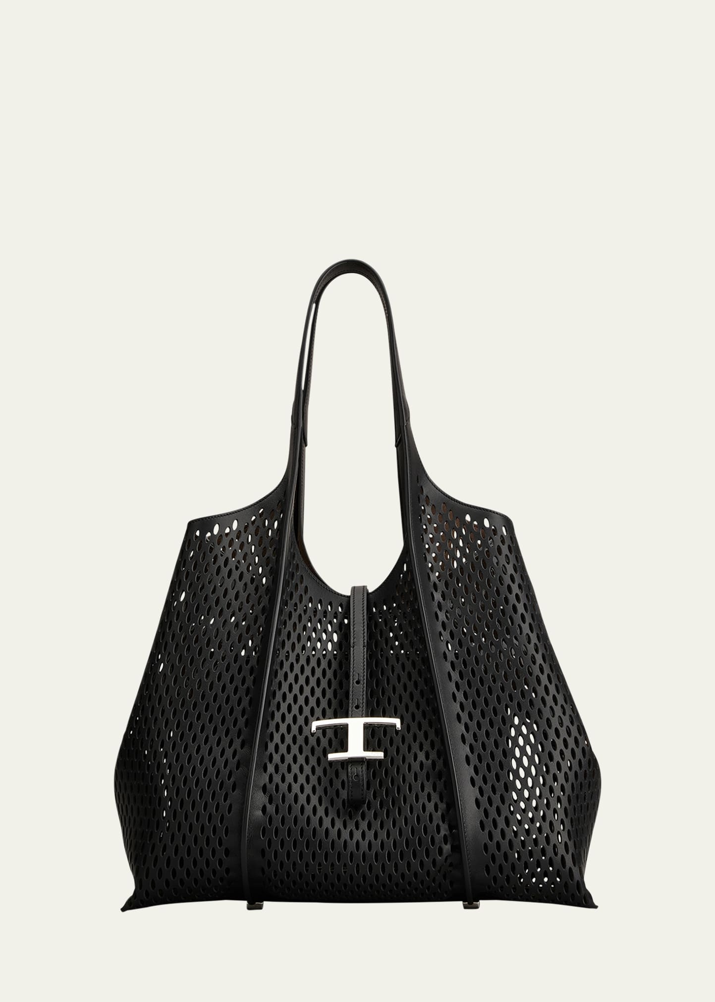 Medium Laser-Cut Leather Shopping Tote Bag - 1