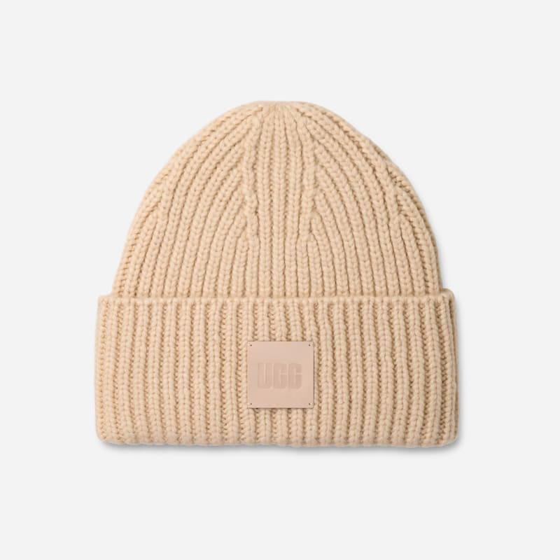 ® Women's Chunky Rib Beanie Acrylic Blend in Cream 1