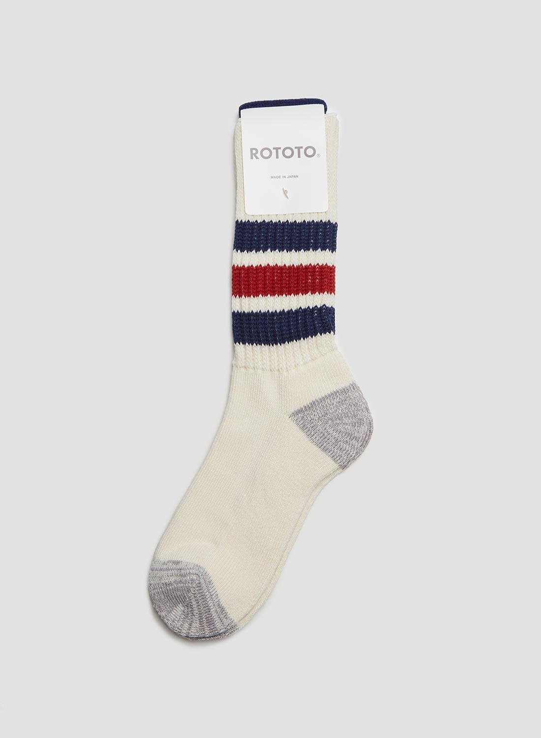 Rototo Coarse Ribbed Oldschool Crew Sock in Navy/Dark Red - 1