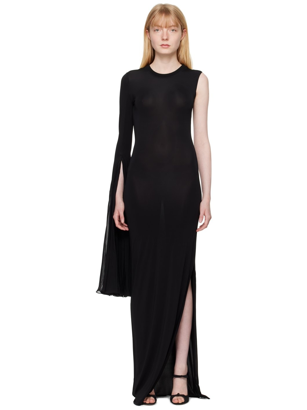 Black Asymmetric Maxi Dress - 1