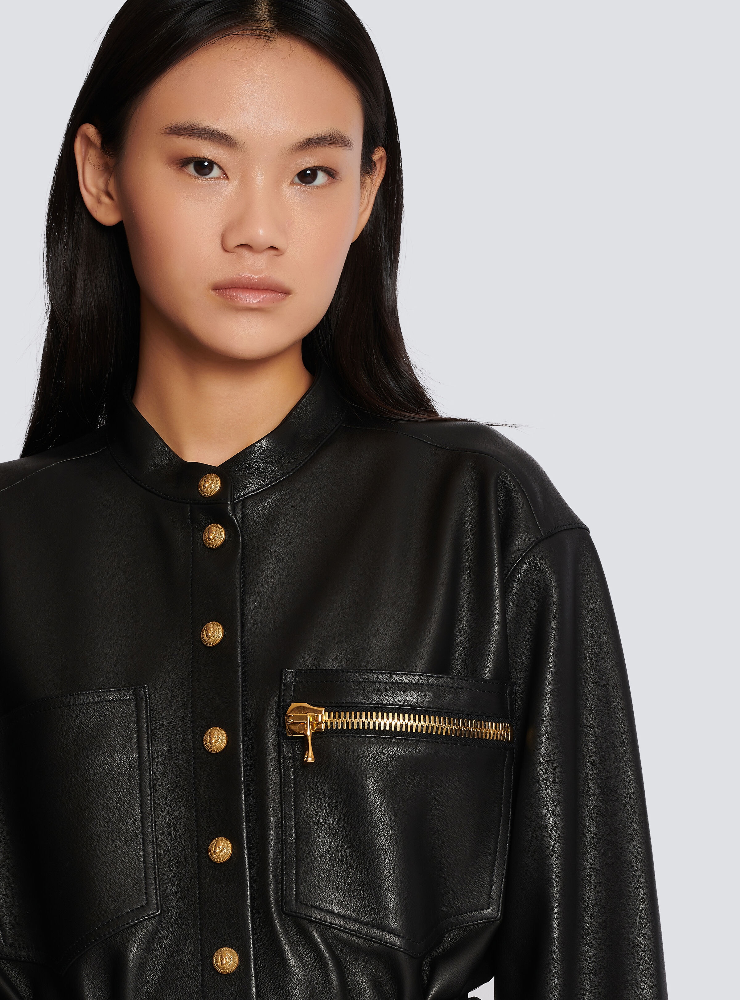 Leather overshirt with lace-up details - 6