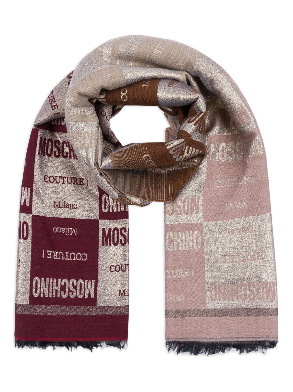 logo-print check scarf - 1