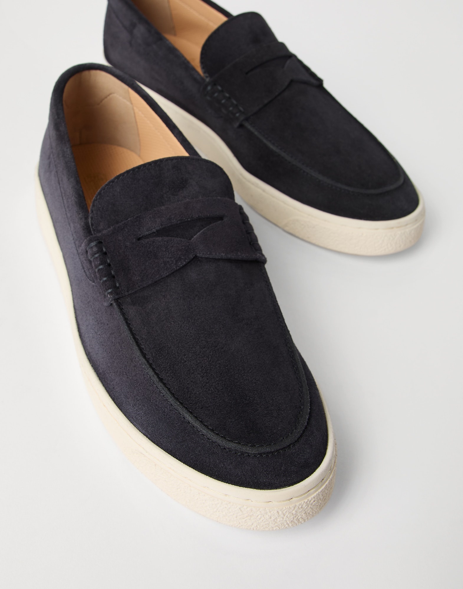 Washed suede loafer sneakers with natural rubber sole - 3