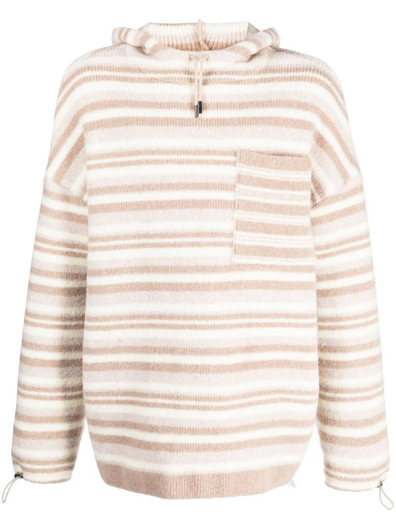 striped-pattern oversized knitted hoodie 1