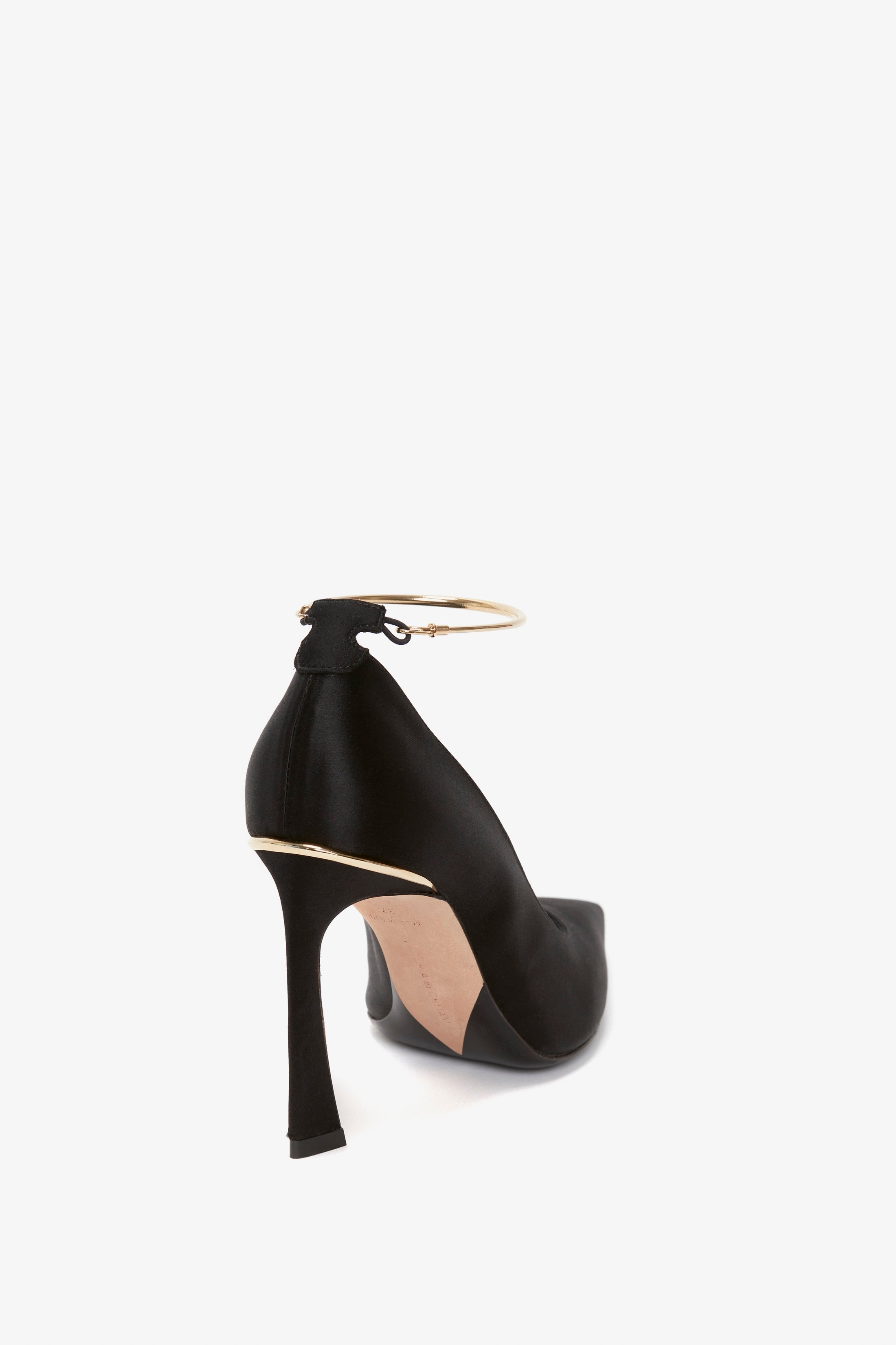 Pointy Toe Pump in Black Satin - 3