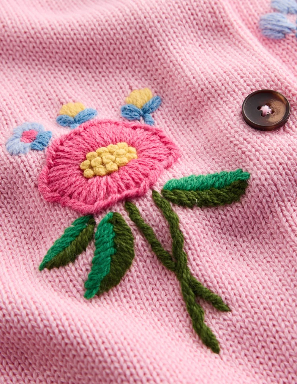 Puff Sleeve Cotton Cardigan-Blossom Pink, Embroidered - 1