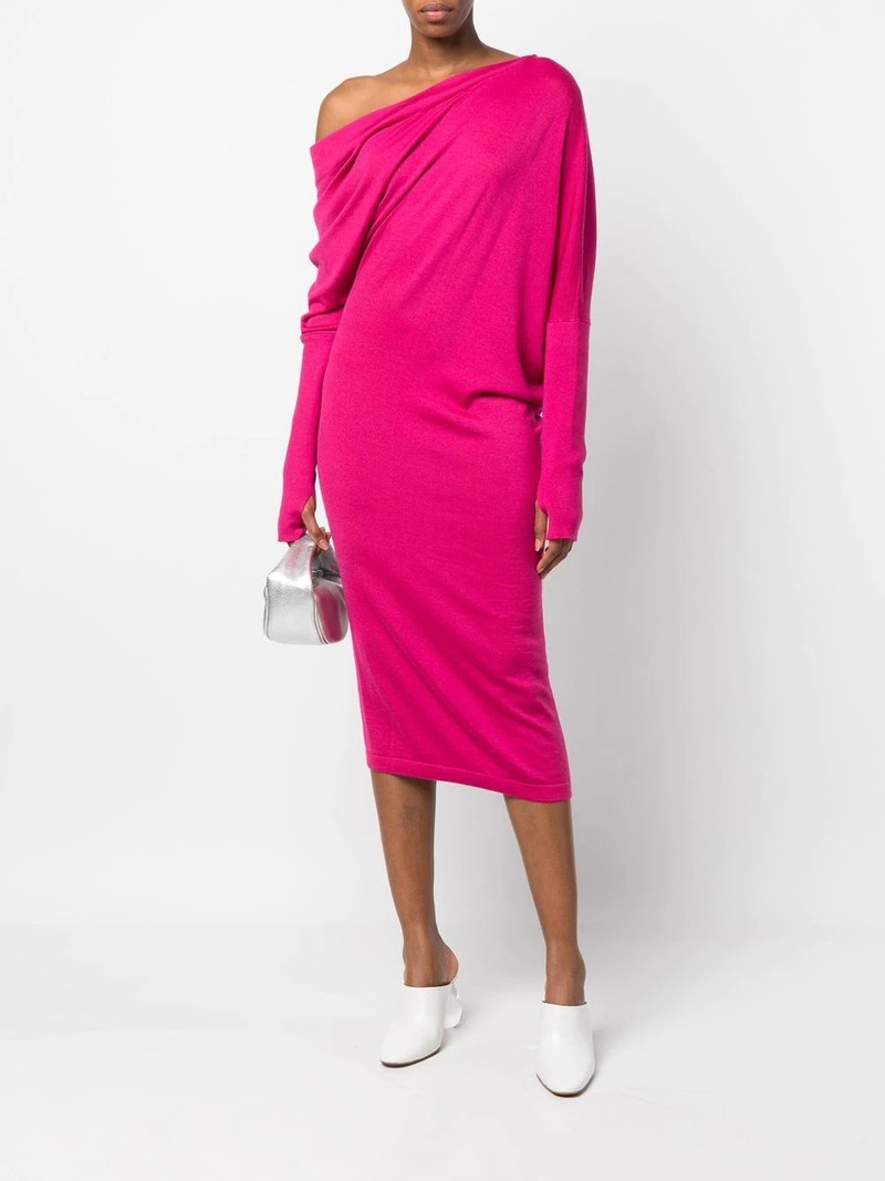 TOM FORD One-shoulder cashmere and silk-blend midi dress outlook