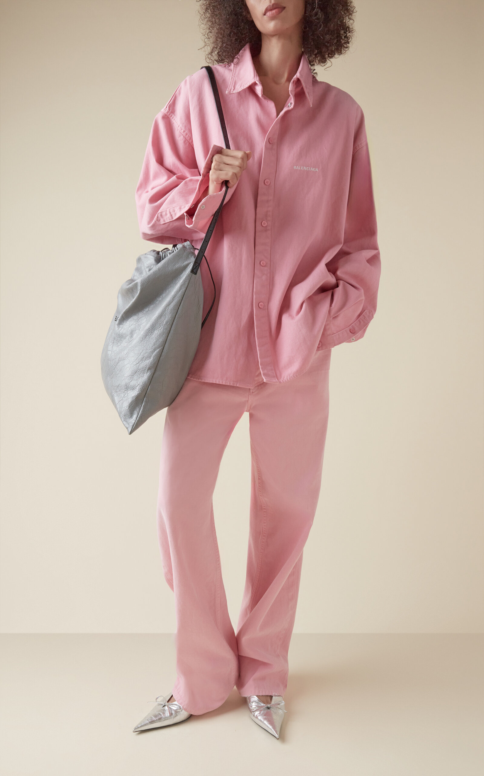 Oversized Lightweight Denim Shirt pink - 3