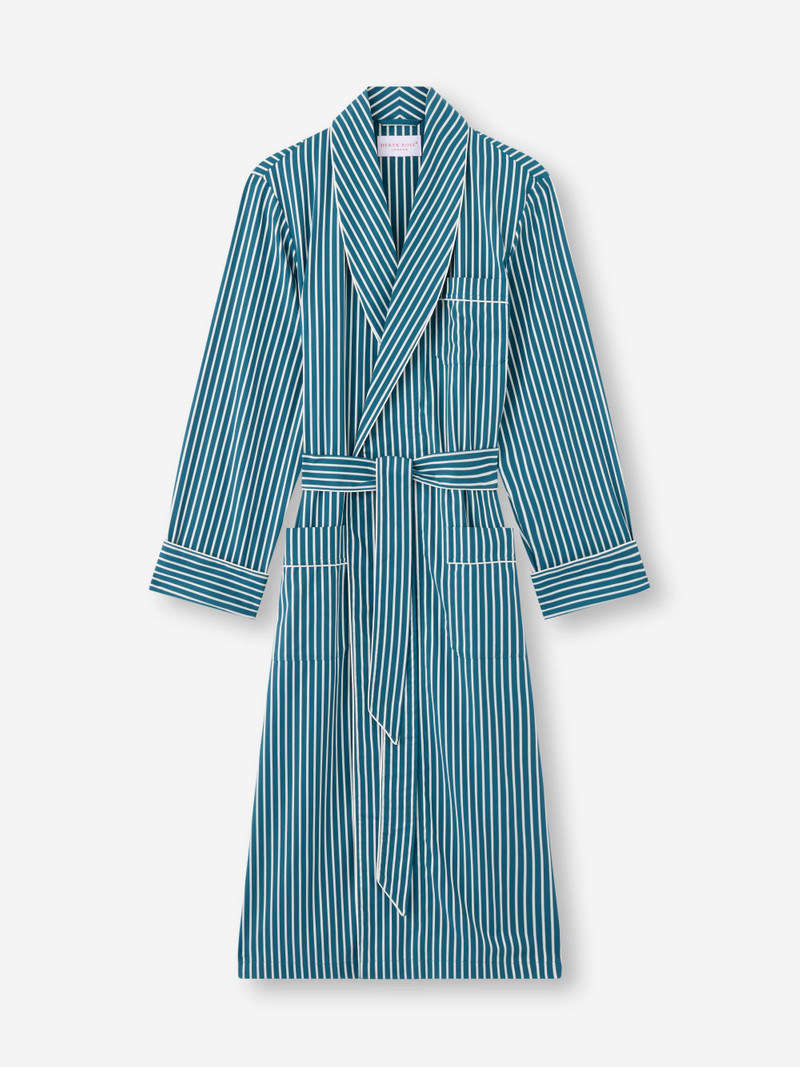 Men's Robe Royal Cotton Teal & White Stripe 6