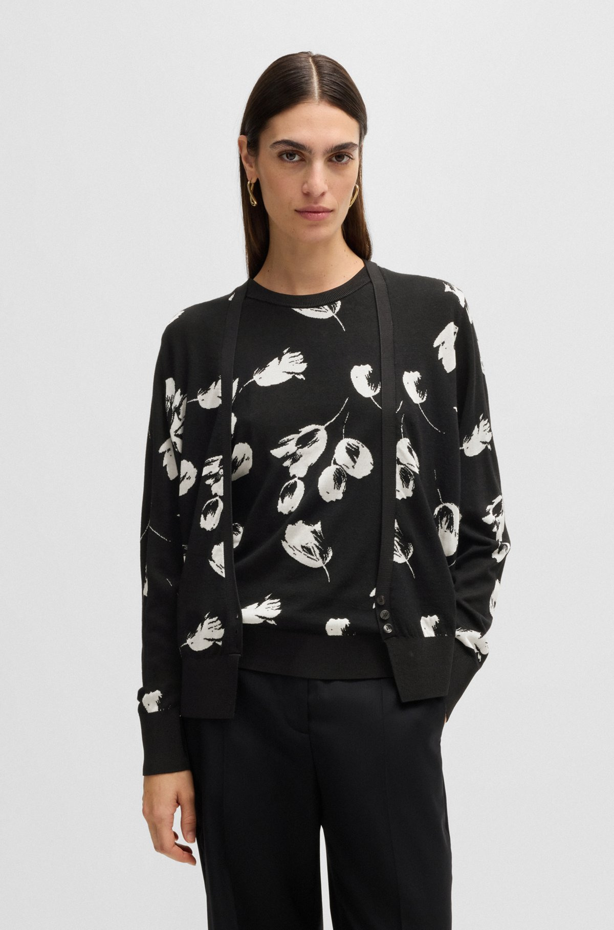 MERINO WOOL-BLEND CARDIGAN WITH TULIP JACQUARD - 2