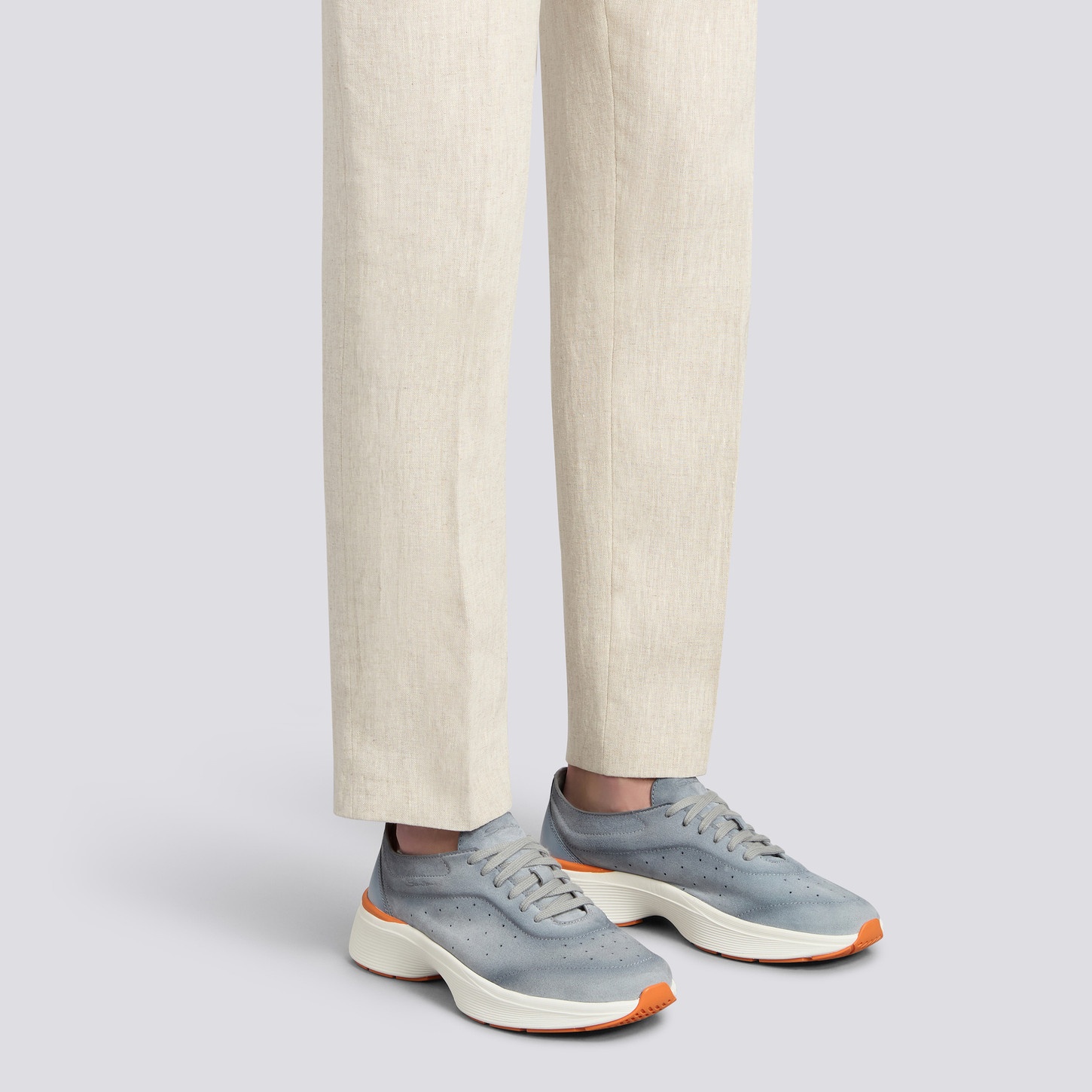 Men's light blue suede and leather Bounce sneaker - 2