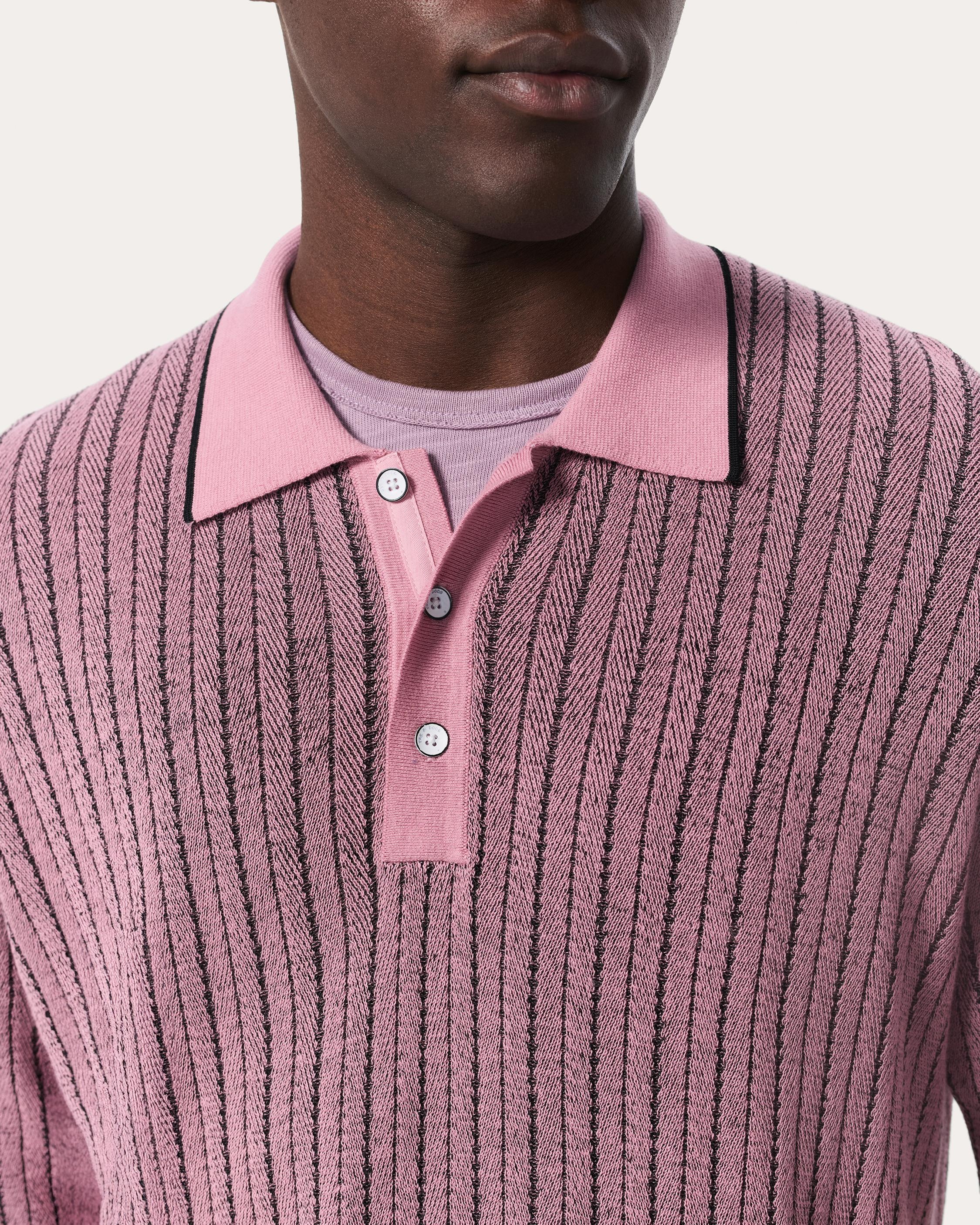 Harvey Striped Knit Polo Shirt - 4