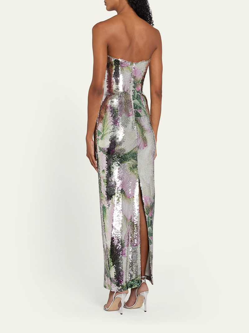 Floral-Print Sequined Strapless Column Gown 3