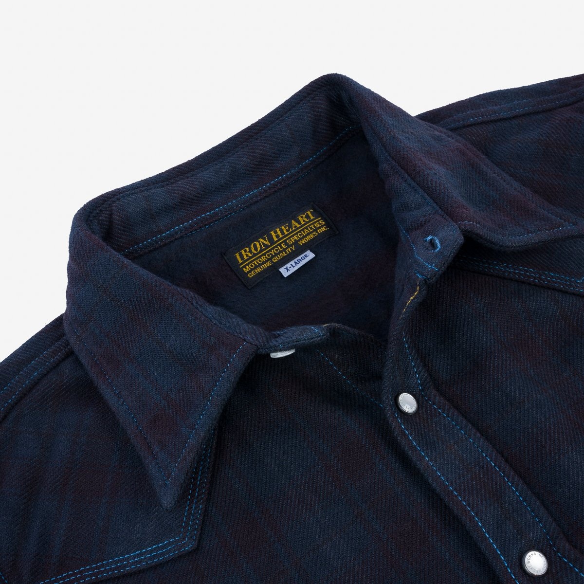 IHSH-333-OD Ultra Heavy Flannel Blanket Check Western Shirt - Sax Blue Overdyed Black - 7