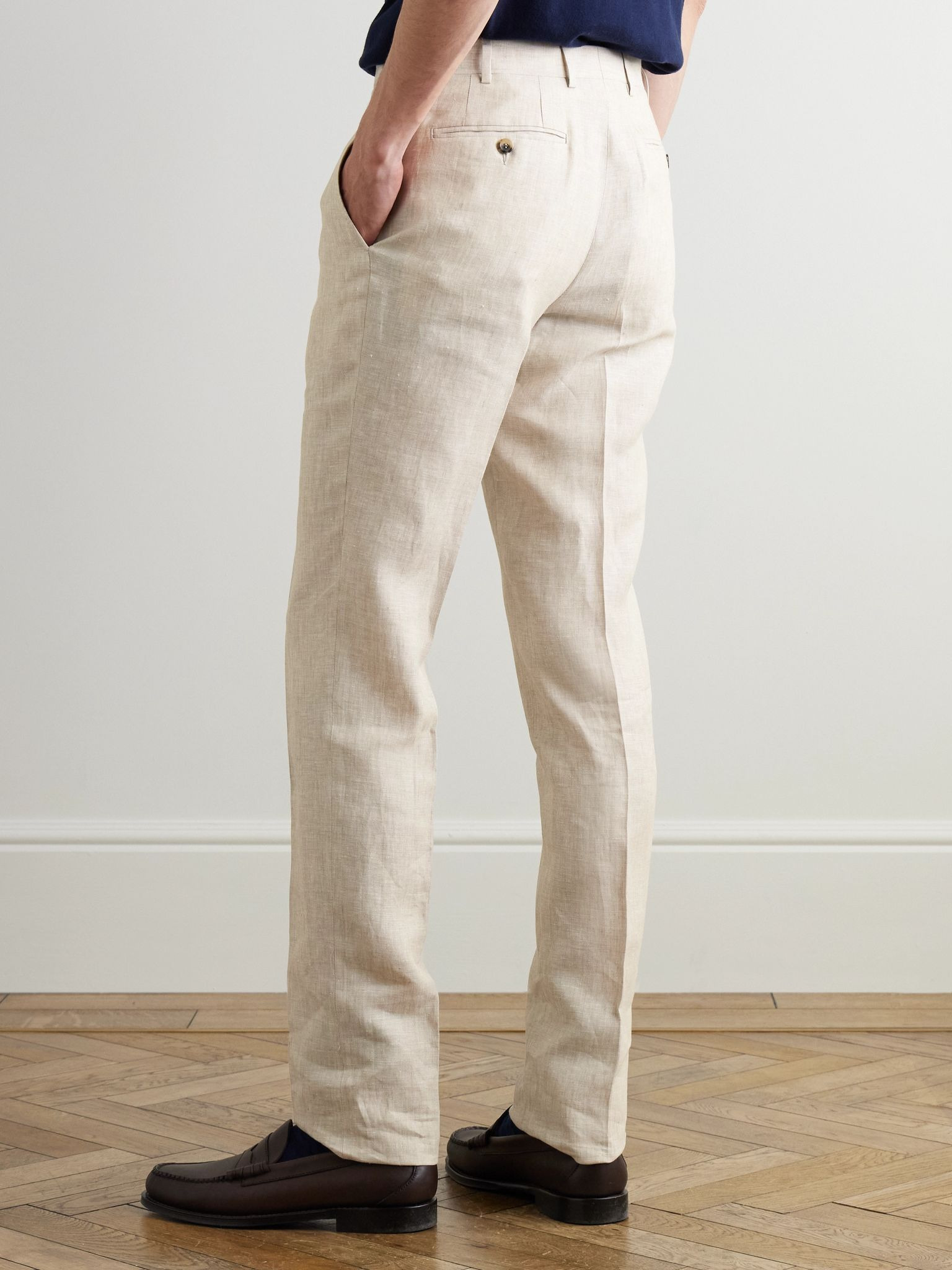 Slim-Fit Straight-Leg Linen Suit Trousers Beige - 4