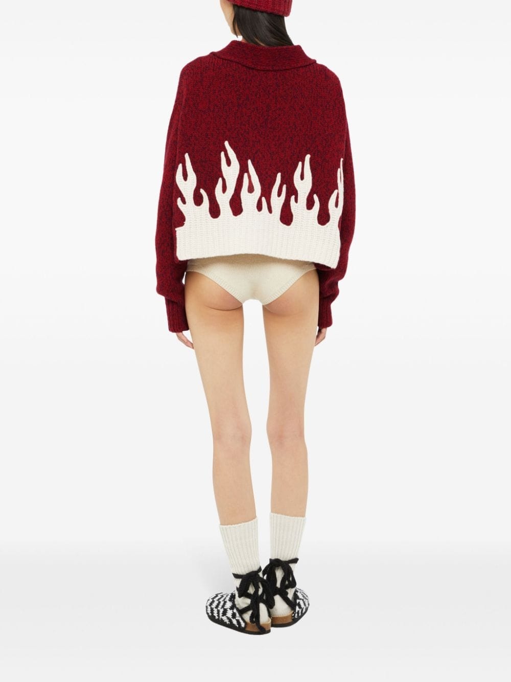 flame-motif cropped cardigan - 5