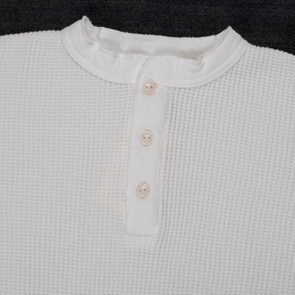 IHTL-1213-WHT Waffle Knit Long Sleeve Thermal Henley White - 3