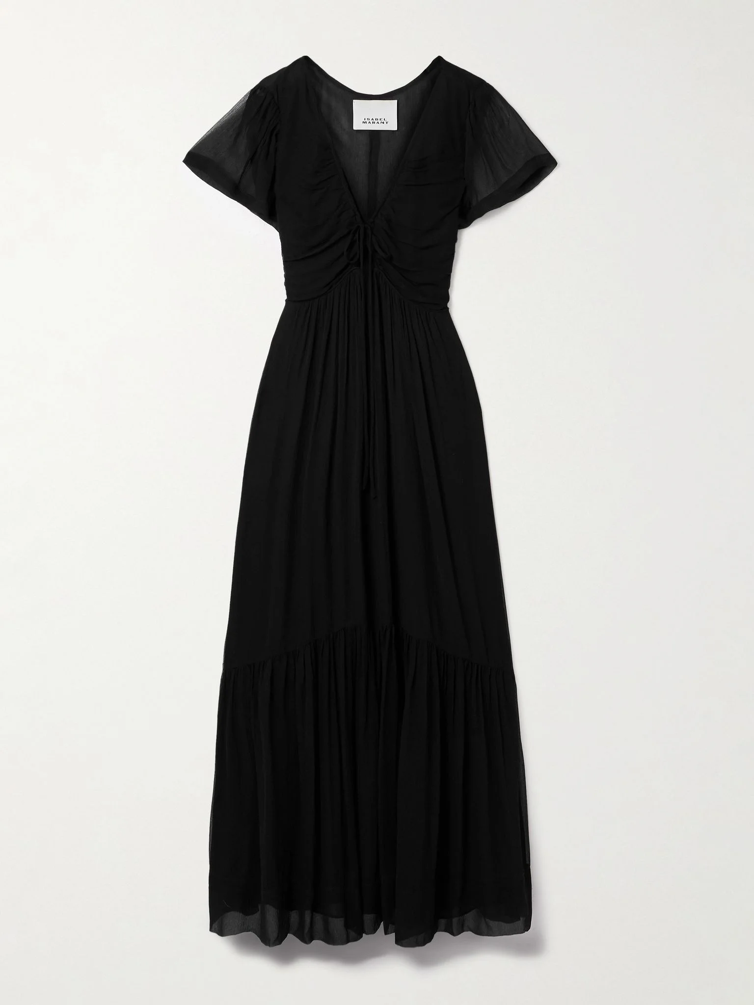 Agathe tiered gathered silk-crepon maxi dress Black - 1