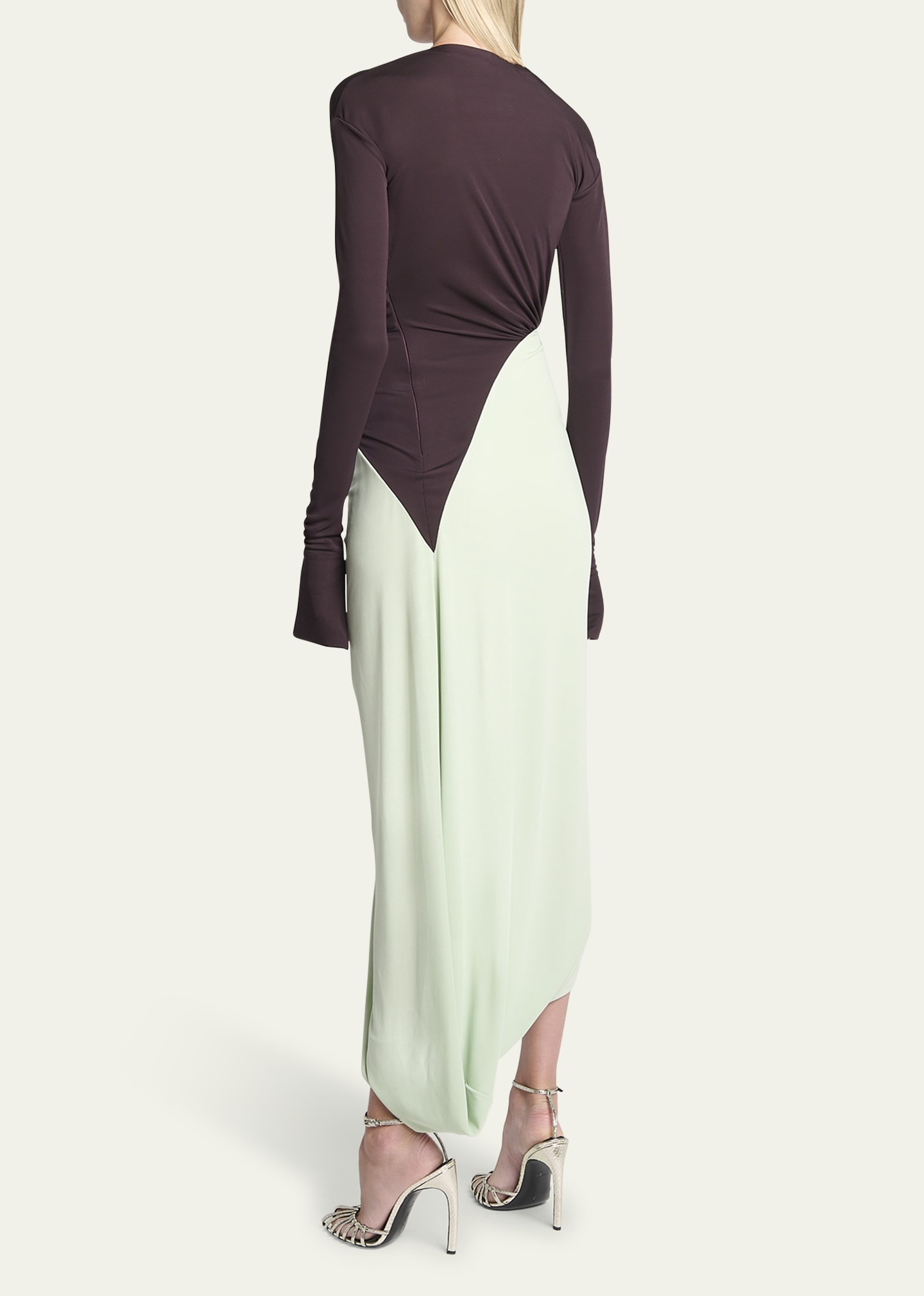 Colorblock Knot Detail Jersey Gown - 3