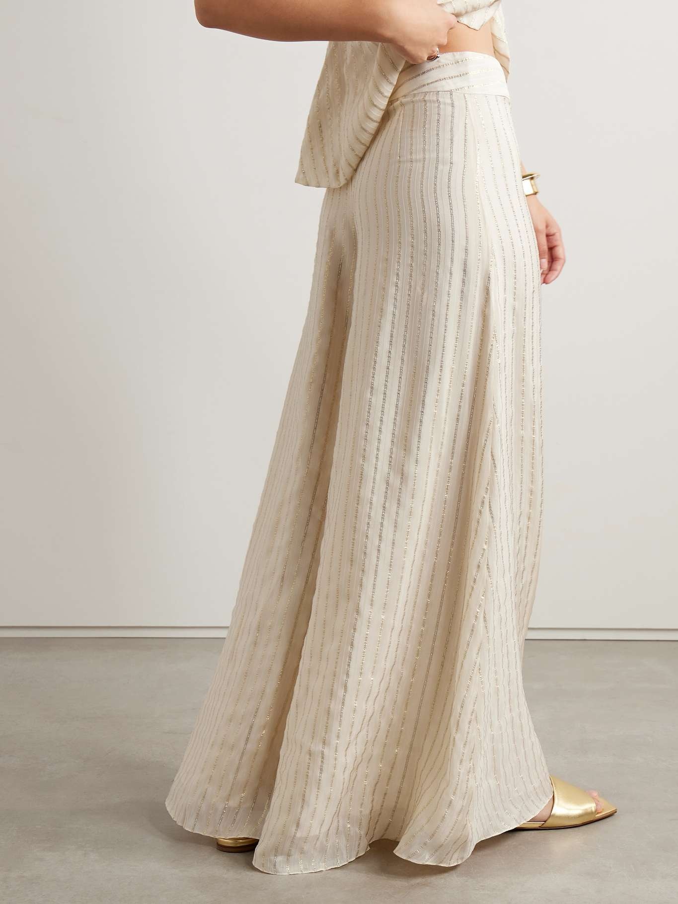 + NET SUSTAIN striped metallic silk-voile wide-leg pants - 3