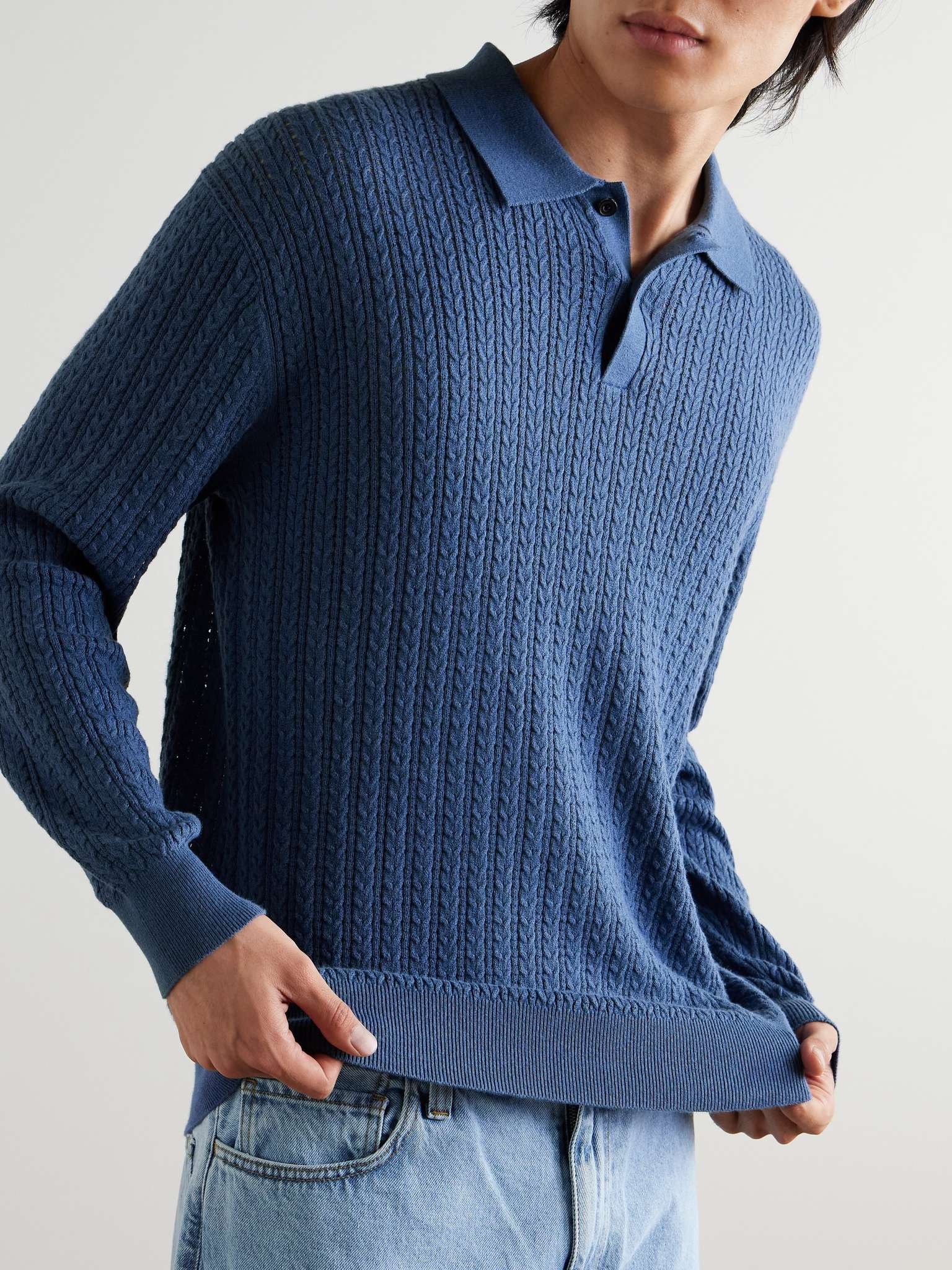 Cable-Knit Cotton, Cashmere and Wool-Blend Polo Shirt - 3