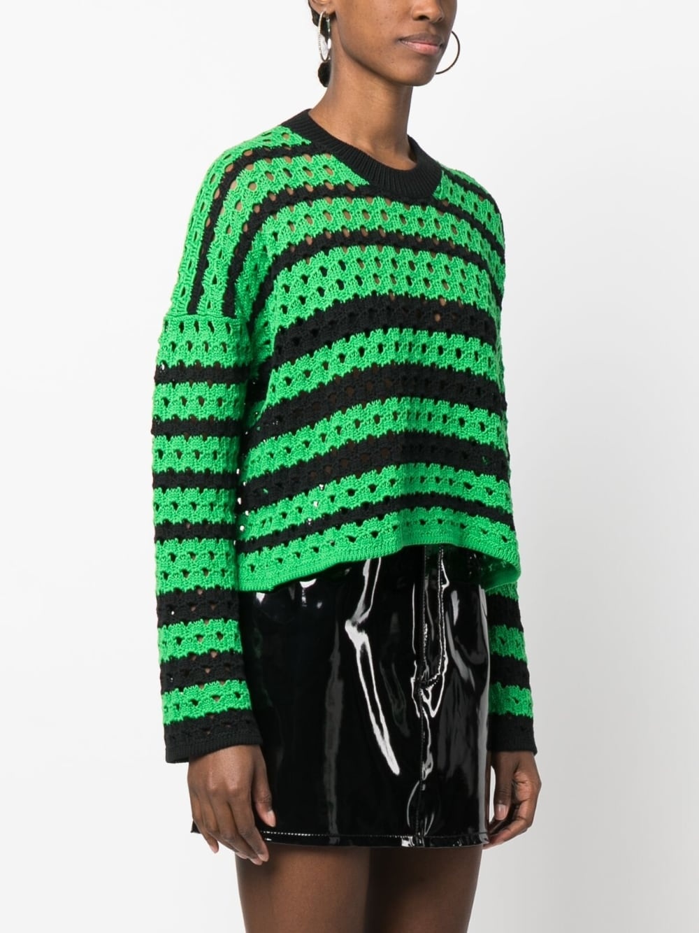 striped open-knit cotton jumper - 3