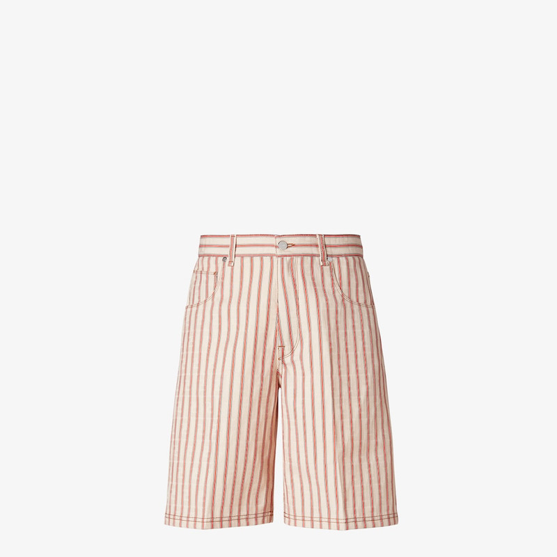 Bermudas Beige FF denim shorts with red stripes 1