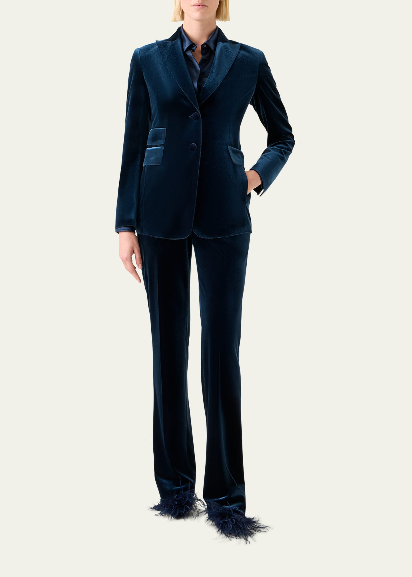 Carl Techno Velvet Stretch Straight-Leg Pants - 2