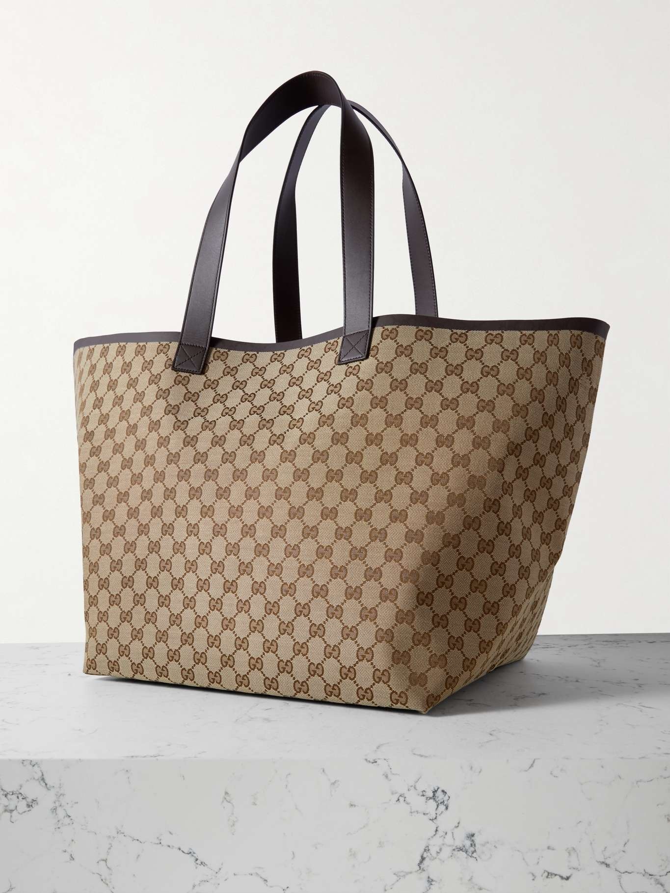 Super leather-trimmed printed coated-canvas tote - 3