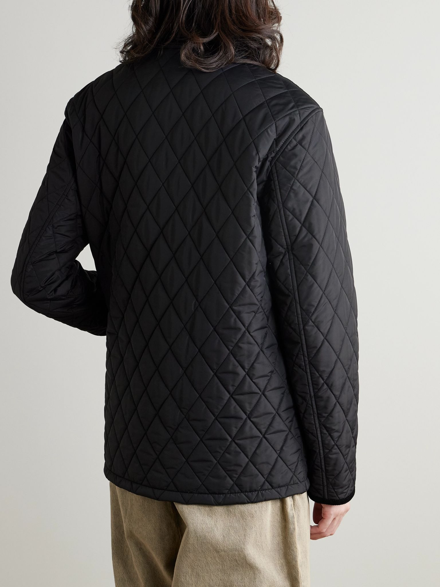 Corduroy-Trimmed Quilted Nylon Barn Jacket Black - 3