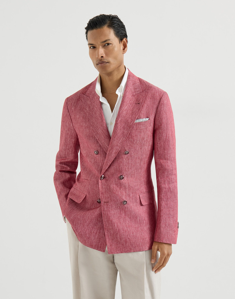Linen denim one-and-a-half breasted deconstructed blazer with metal buttons 2