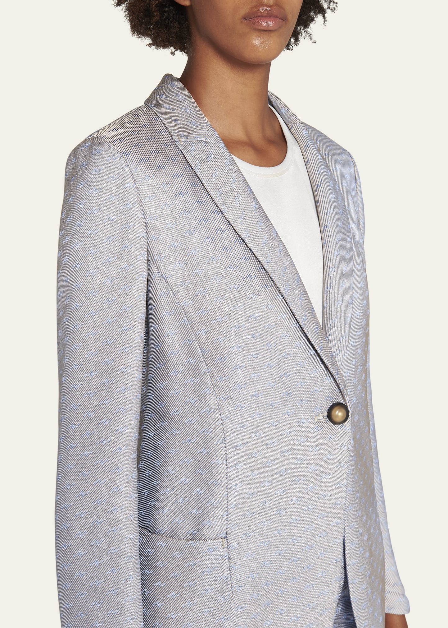 Abstract Jacquard Single-Breasted Blazer - 5