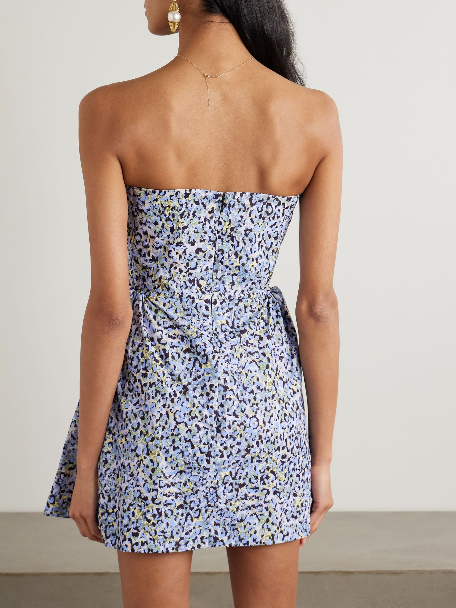 Rossy strapless gathered printed twill mini dress Blue - 4
