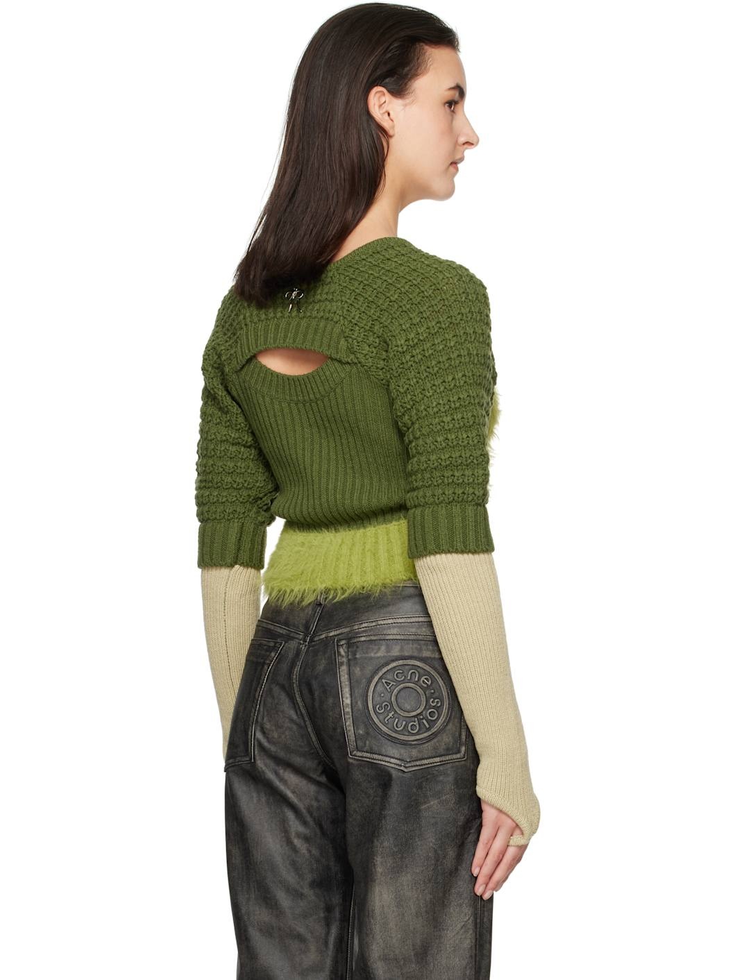 Green Furry Chunky Knit Sweater - 3
