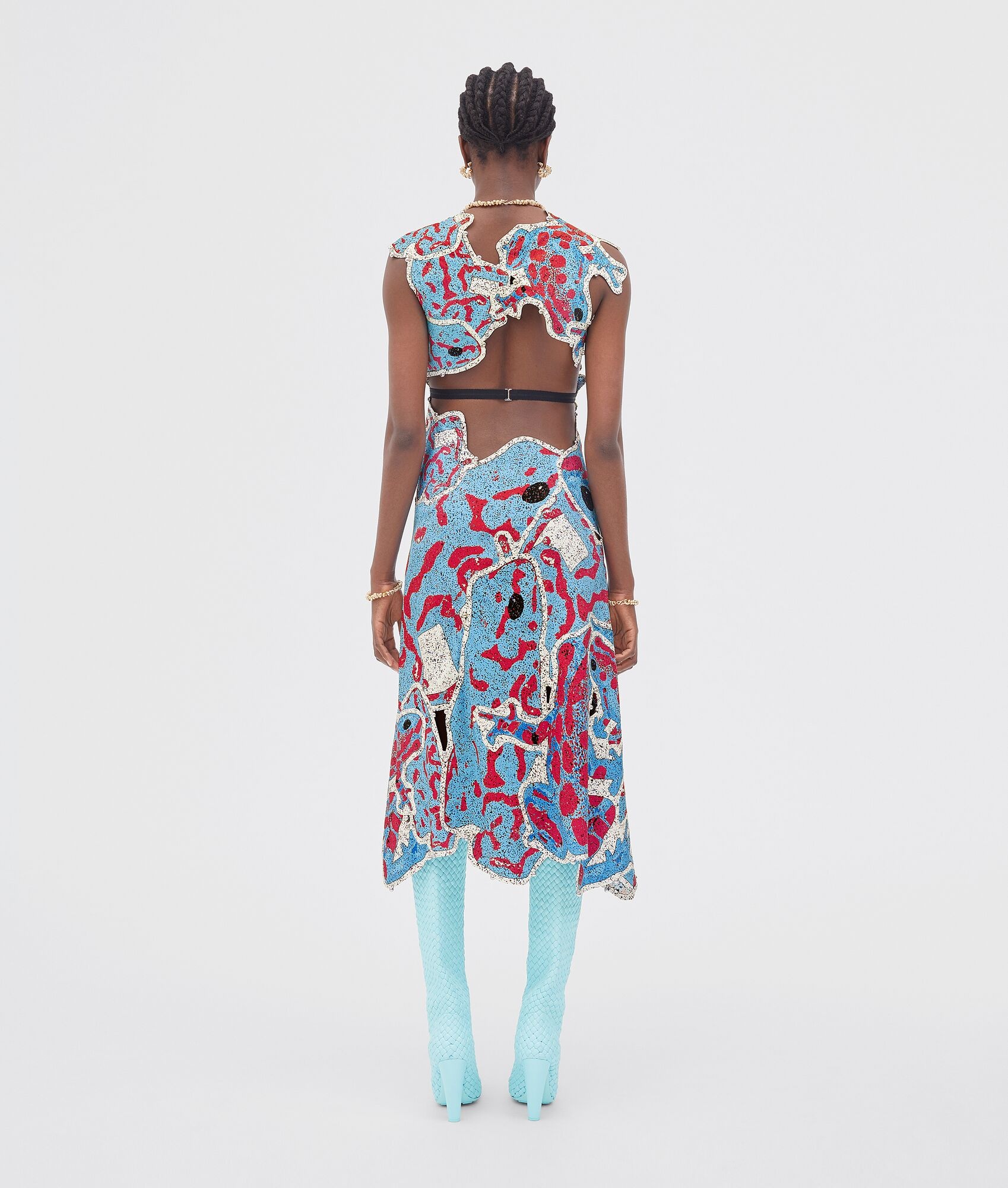 printed silk mix patchwork dress - 3