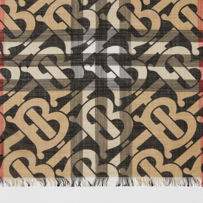 Burberry Monogram Print Lightweight Check Wool Silk Scarf outlook