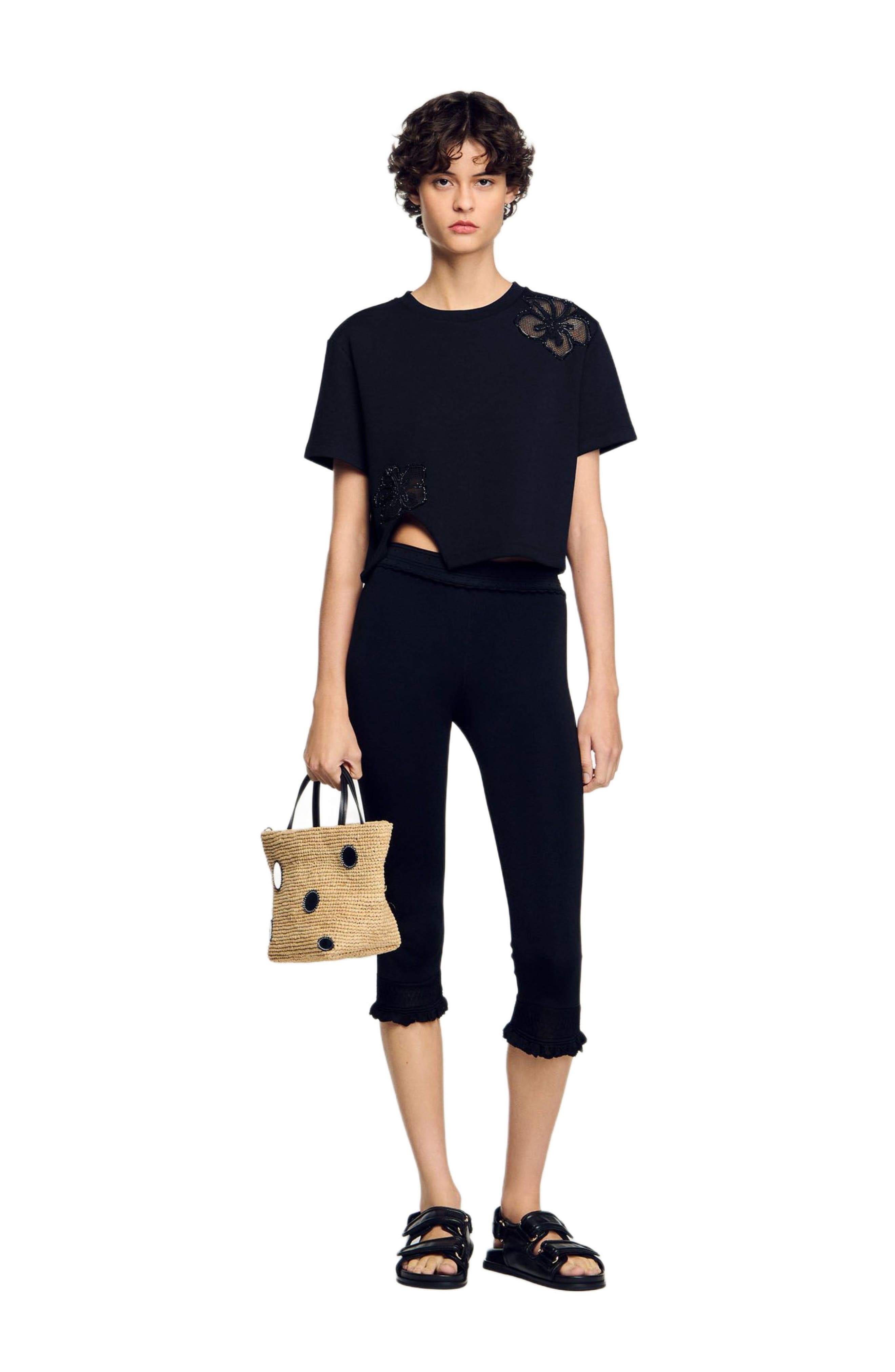SANDRO Floral embroidery T-shirt in Black at Nordstrom - 6
